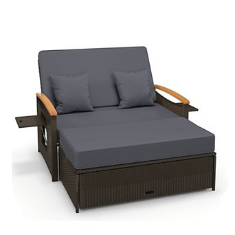 Costway Patio Rattan Daybed Set with Cushioned Loveseat & Storage Ottoman for Porch