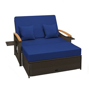 Costway Patio Rattan Daybed Set with Cushioned Loveseat & Storage Ottoman for Porch