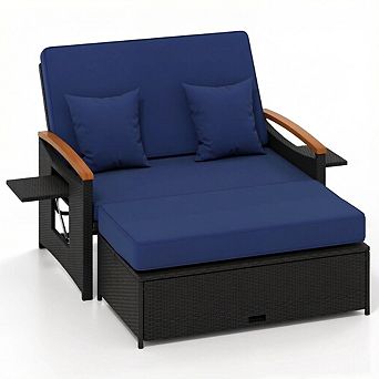 Costway Patio Rattan Daybed Set with Cushioned Loveseat & Storage Ottoman for Porch