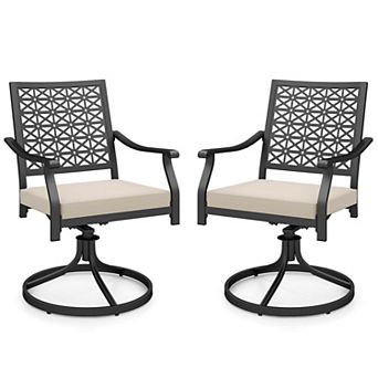 Costway 2 pc Outdoor Swivel Chairs Patio Dining Chairs with Padded Cushions High Back