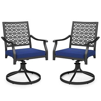 Costway 2 pc Outdoor Swivel Chairs Patio Dining Chairs with Padded Cushions High Back