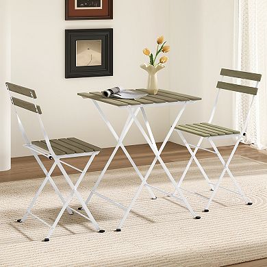 Costway 3 PCS Patio Acacia Wood Bistro Set Bistro Table with 2 Folding Chairs Slatted Seat