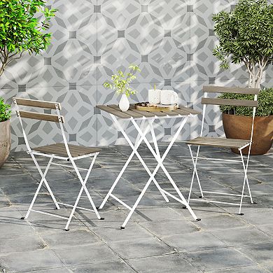 Costway 3 PCS Patio Acacia Wood Bistro Set Bistro Table with 2 Folding Chairs Slatted Seat