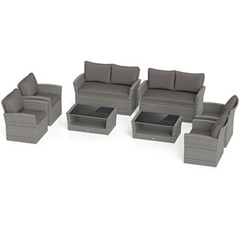 Costway Patio Furniture Set with Rattan Chairs Loveseat Coffee Table Cushions