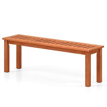 Costway 47 Inch Patio Wood Bench 2-Person Backless Bench with Slatted Seat Teak