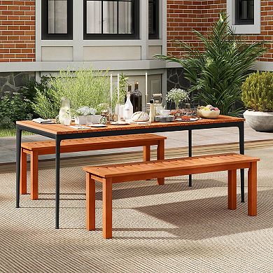 Costway 47 Inch Patio Wood Bench 2-Person Backless Bench with Slatted Seat Teak