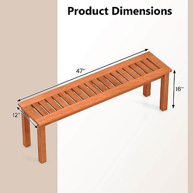 Costway 47 Inch Patio Wood Bench 2-Person Backless Bench with Slatted Seat Teak