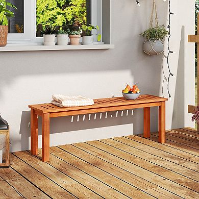 Costway 47 Inch Patio Wood Bench 2-Person Backless Bench with Slatted Seat Teak