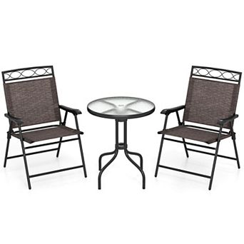 Costway 3 pc Outdoor Bistro Dining Furniture Set with 1.57" Umbrella Hole Rippled