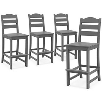 Costway Outdoor HDPE Bar Stool Patio Tall Chair Backrest Footrest All Weather