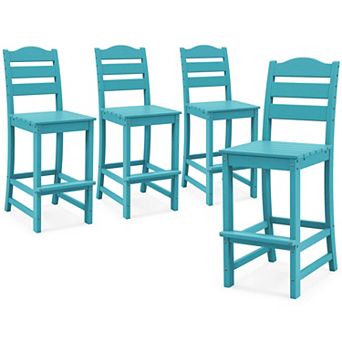 Costway Outdoor HDPE Bar Stool Patio Tall Chair Backrest Footrest All Weather
