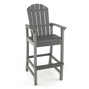 Costway Outdoor HDPE Bar Height Stool Patio Tall Chair Armrest Footrest All Weather
