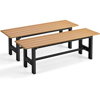 Costway 2 pc Outdoor HDPE Bench with Metal Frame 47'' x 14'' x 16'' for Yard Garden