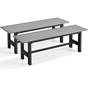 Costway 2 pc Outdoor HDPE Bench with Metal Frame 47'' x 14'' x 16'' for Yard Garden