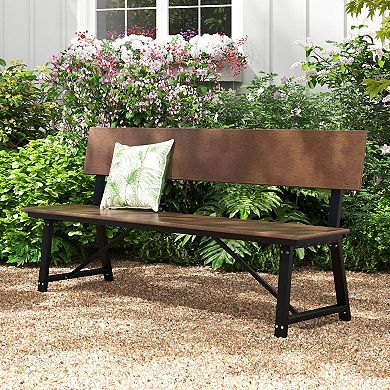 Costway 4-Person Bench with All-Weather HDPE Seat & Back Heavy-Duty Metal Support