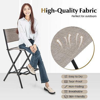 Costway Set of 6 Outdoor Bar Chair Folding Bar Height Stool with Metal Frame