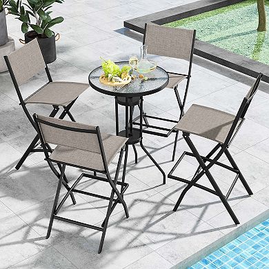 Costway Set of 6 Outdoor Bar Chair Folding Bar Height Stool with Metal Frame