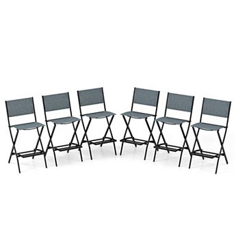 Costway Set of 6 Outdoor Bar Chair Folding Bar Height Stool with Metal Frame