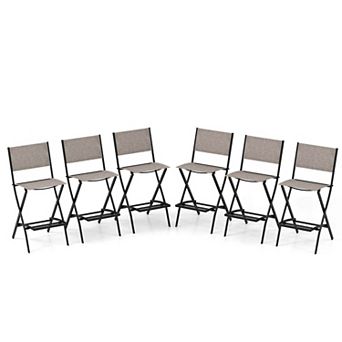 Costway Set of 6 Outdoor Bar Chair Folding Bar Height Stool with Metal Frame