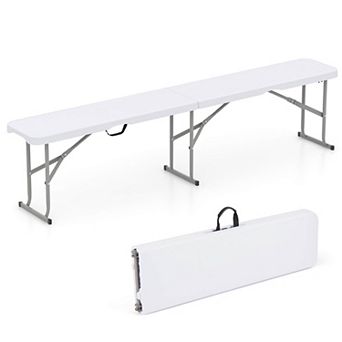 Costway Portable Folding Bench with Convenient Handle Non-slip Foot Pads Sturdy Metal Legs