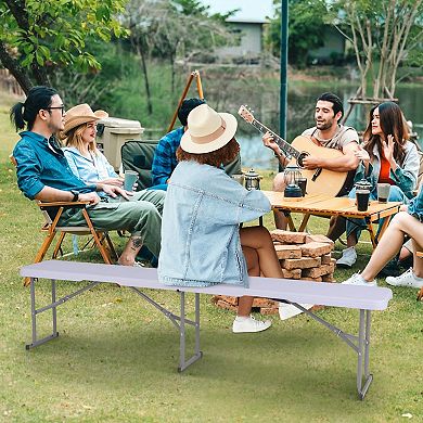 Costway Portable Folding Bench with Convenient Handle Non-slip Foot Pads Sturdy Metal Legs