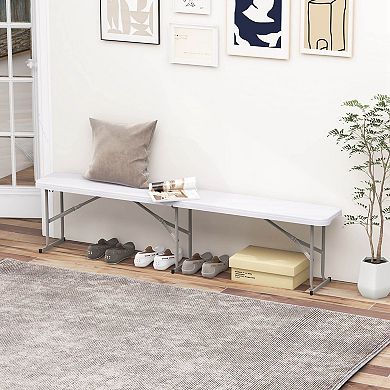 Costway Portable Folding Bench with Convenient Handle Non-slip Foot Pads Sturdy Metal Legs