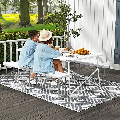 Costway Portable Folding Bench with Convenient Handle Non-slip Foot Pads Sturdy Metal Legs