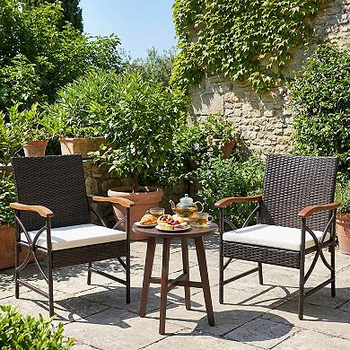 Costway Wicker Dining Chair with Wood Armrests & Curved Backrest, Soft Cushion