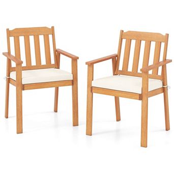 Costway Patio Dining Chairs with Removable Padded Cushion, Armrests Slatted Backrest