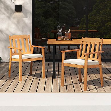 Costway Patio Dining Chairs with Removable Padded Cushion, Armrests Slatted Backrest