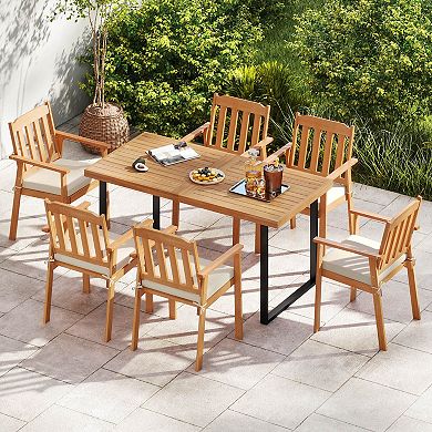 Costway Patio Dining Chairs with Removable Padded Cushion, Armrests Slatted Backrest