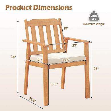 Costway Patio Dining Chairs with Removable Padded Cushion, Armrests Slatted Backrest