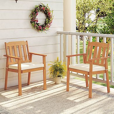 Costway Patio Dining Chairs with Removable Padded Cushion, Armrests Slatted Backrest
