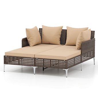Costway Outdoor Patio Daybed PE Rattan Sunbed with Sponged-Filled Pillows and Cushions