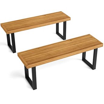 Costway 48" Acacia Wood Bench for 2 with Metal Legs & Adjustable Foot Pads for Entryway