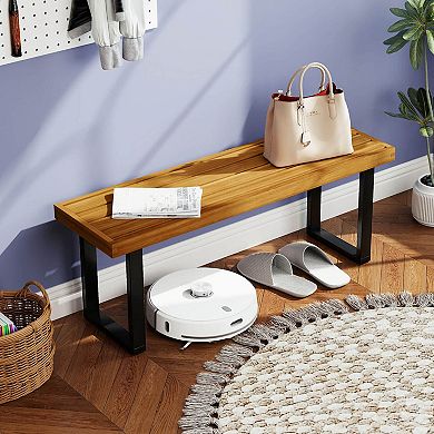 Costway 48" Acacia Wood Bench for 2 with Metal Legs & Adjustable Foot Pads for Entryway