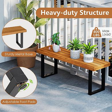 Costway 48" Acacia Wood Bench for 2 with Metal Legs & Adjustable Foot Pads for Entryway