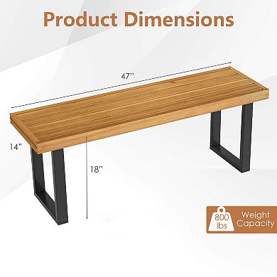 Costway 48" Acacia Wood Bench for 2 with Metal Legs & Adjustable Foot Pads for Entryway