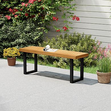 Costway 48" Acacia Wood Bench for 2 with Metal Legs & Adjustable Foot Pads for Entryway
