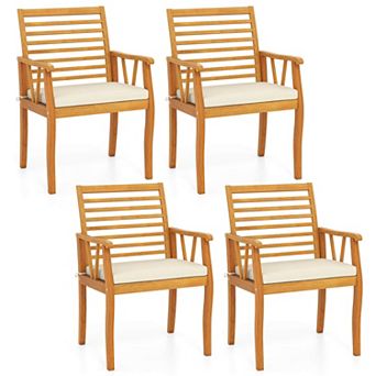 Costway Patio Chairs with Inclined Backrests and Slatted Seats Acacia Wood Outdoor