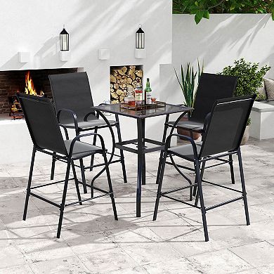 Costway 2 PCS Outdoor Bar Stools 29" Fabric Bar Height Stools with Armrests & Footrest