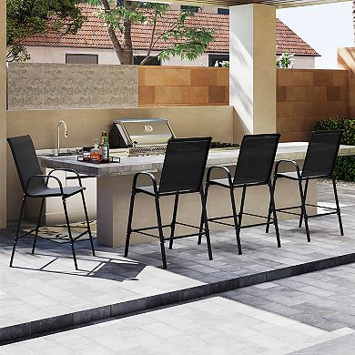 Costway 2 PCS Outdoor Bar Stools 29" Fabric Bar Height Stools with Armrests & Footrest