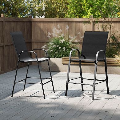 Costway 2 PCS Outdoor Bar Stools 29" Fabric Bar Height Stools with Armrests & Footrest