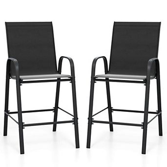Costway 2 pc Outdoor Bar Stools 29" Fabric Bar Height Stools with Armrests & Footrest