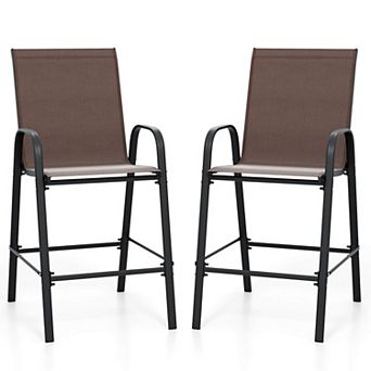 Costway 2 pc Outdoor Bar Stools 29" Fabric Bar Height Stools with Armrests & Footrest