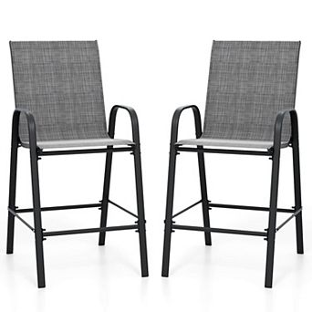 Costway 2 pc Outdoor Bar Stools 29" Fabric Bar Height Stools with Armrests & Footrest