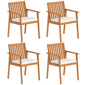 Costway Patio Dining Chairs with Removable Padded Cushion Armrests Acacia Wood