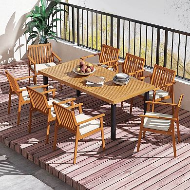 Costway Patio Dining Chairs with Removable Padded Cushion Armrests Acacia Wood