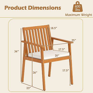 Costway Patio Dining Chairs with Removable Padded Cushion Armrests Acacia Wood