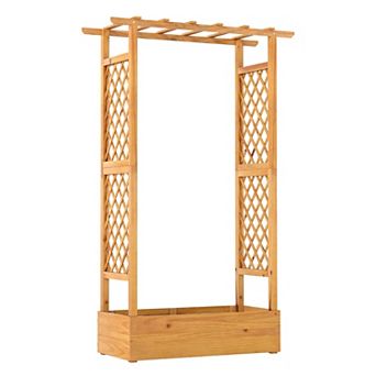 Costway 70” Wooden Raised Garden Bed with Lattice Trellis, Hanging Roof, Open-Ended Base